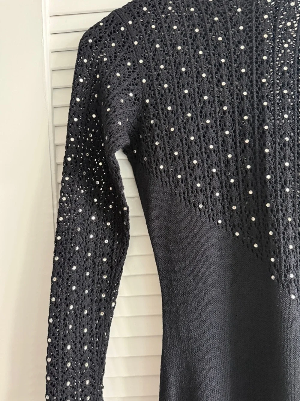 Black Long Sleeve Rhinestone Embellished Knit Dress Party Night Out Glam S